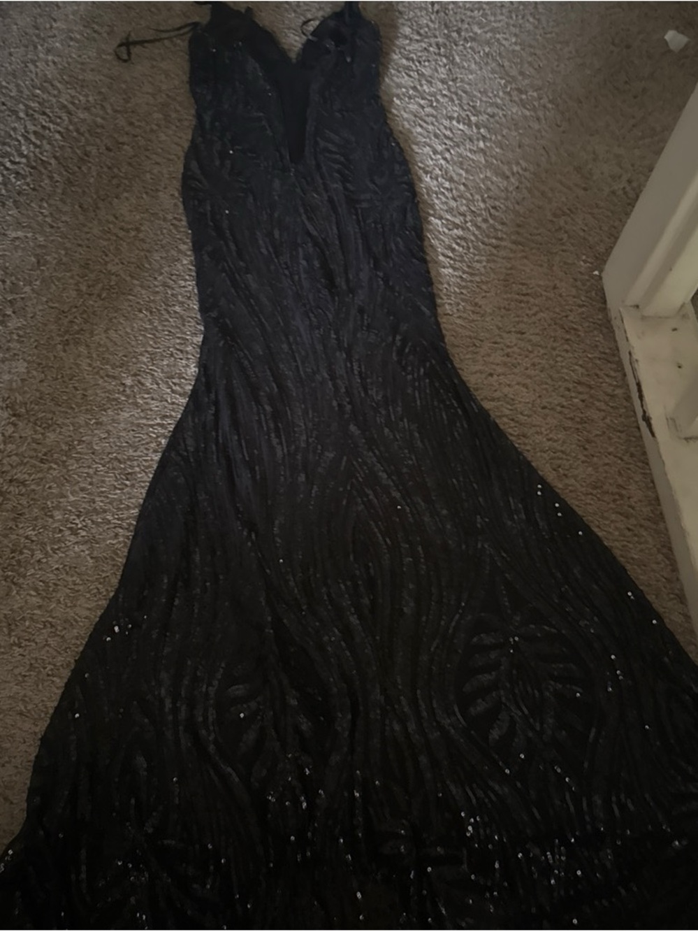 Black Sequined Prom Gown with V-Neck